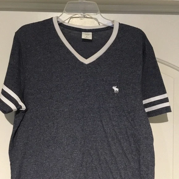 Abercrombie & Fitch Heathered Blue V-Neck Tee - Picture 1 of 5